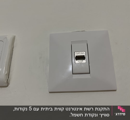 שקע רשת CAT-6A על קיר לבן